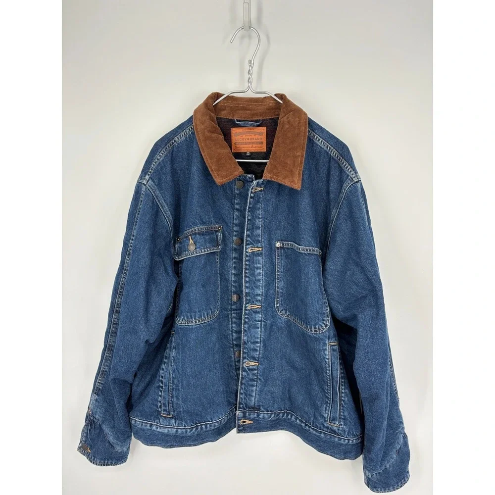 LUCKY BRAND Denim Trucker Jacket Mens XXL Button Up Corduroy Collar - Picture 4 of 15